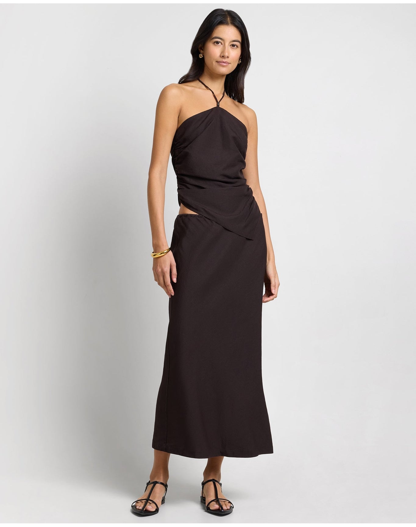 Women | Air Linen Asymmetrical Halter Top | Espresso