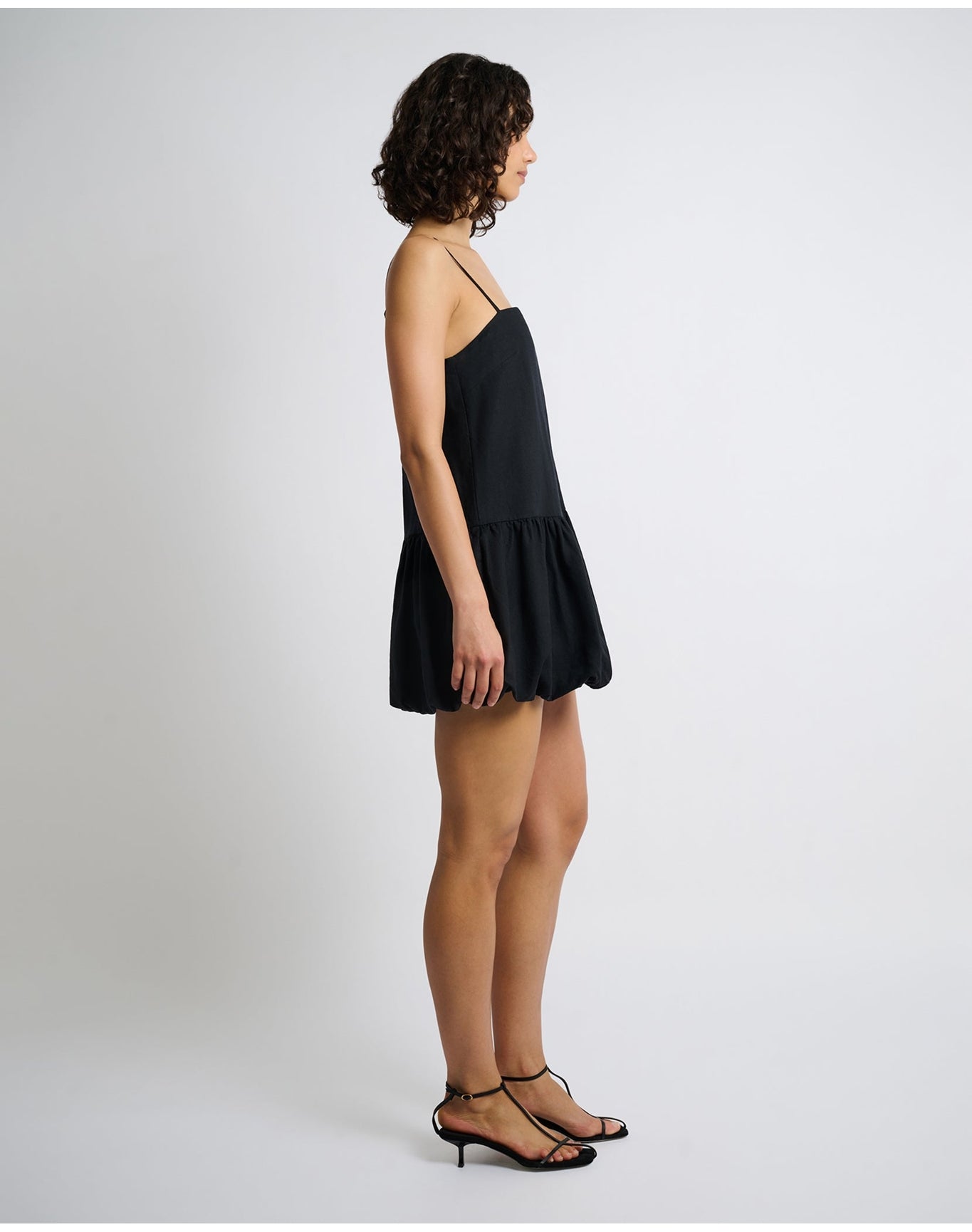 Women | Air Linen Bubble Mini Dress | Black