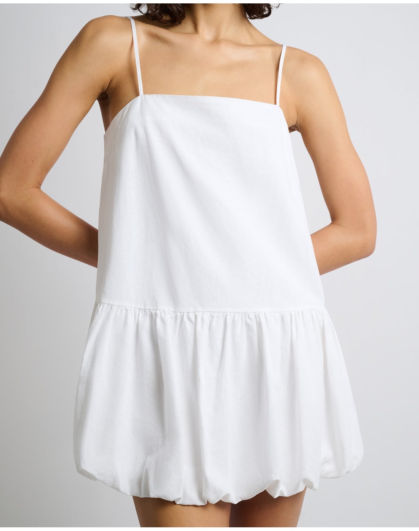 Women | Air Linen Bubble Mini Dress | White