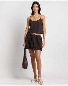 Women | Air Linen Bubble Mini Skirt | Espresso