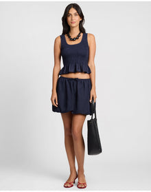 Women | Air Linen Bubble Mini Skirt | Noir Navy