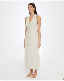 Women | Air Linen Button Down Maxi Dress | Jute White