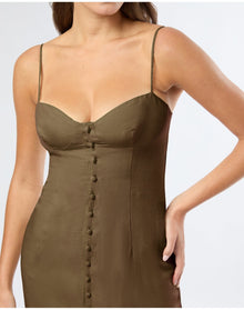 Women | Air Linen Corset Midi Dress | Olive