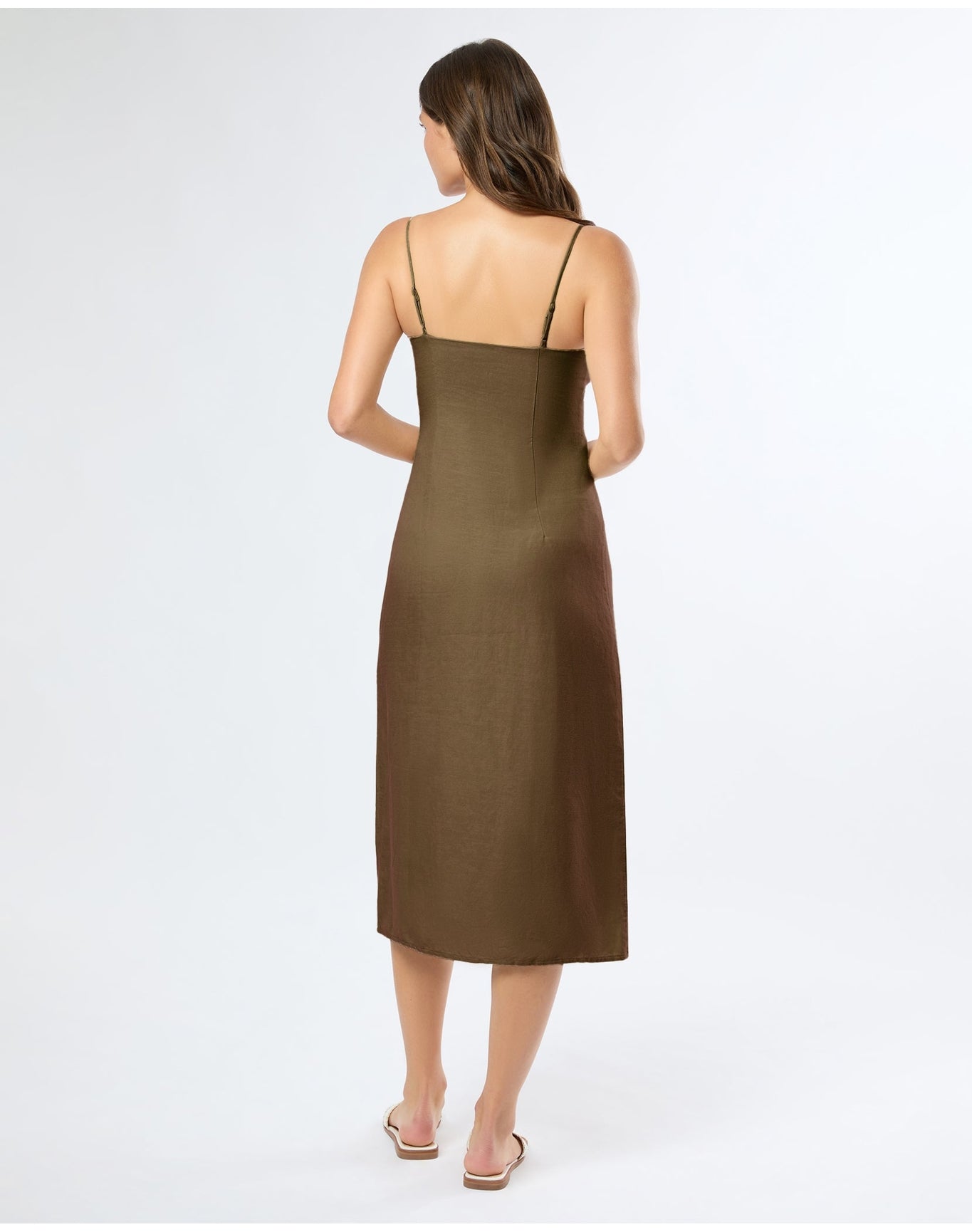 Women | Air Linen Corset Midi Dress | Olive