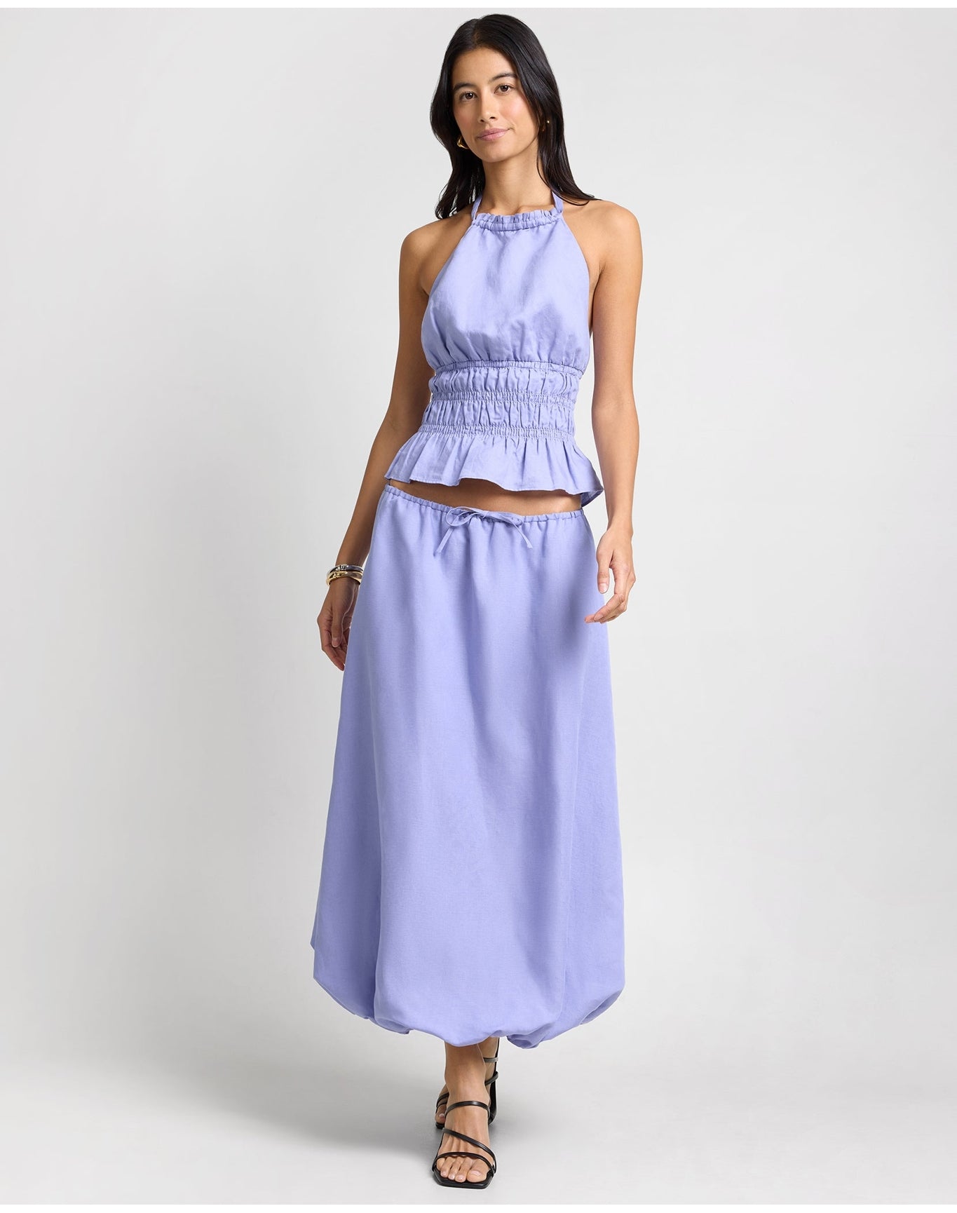 Women | Air Linen Smocked Halter Top | Periwinkle
