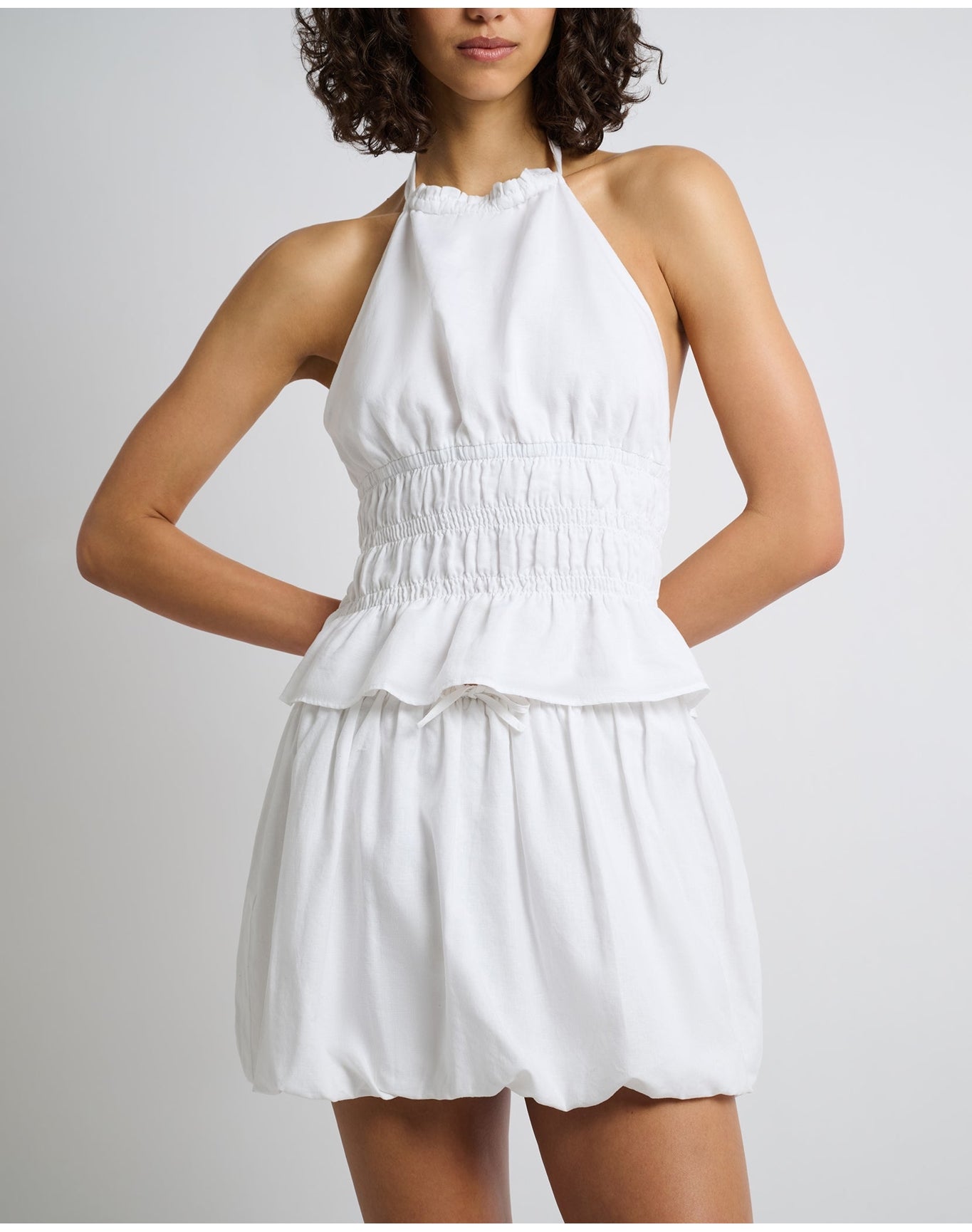 Women | Air Linen Smocked Halter Top | White