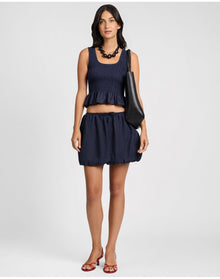 Women | Air Linen Smocked Tank | Noir Navy