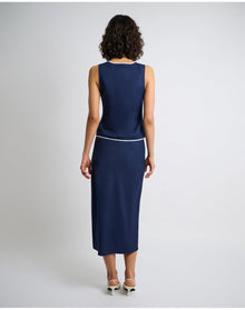 Women | Air Linen Tie Front Tank | Deep Navy White