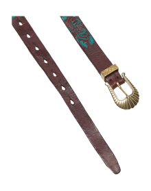 Women | Belt Brown Washed Leather-Turquois-Gold Buckle
