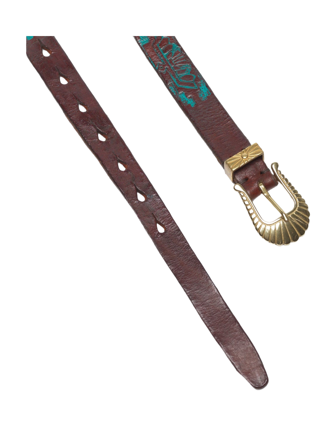 Women | Belt Brown Washed Leather-Turquois-Gold Buckle