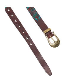 Women | Belt Brown Washed Leather-Turquois-Gold Buckle