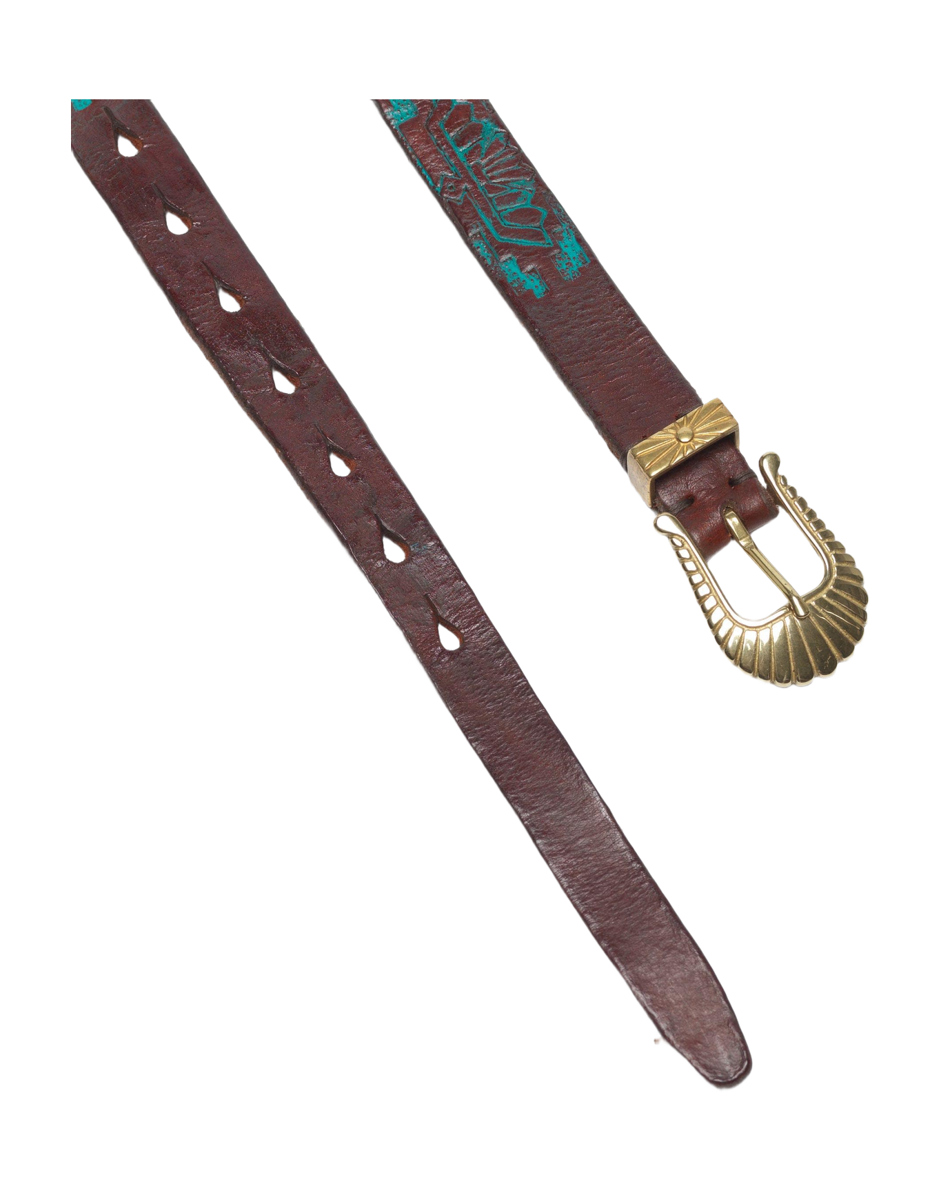 Women | Belt Brown Washed Leather-Turquois-Gold Buckle