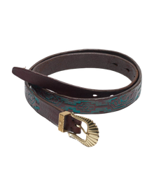 Women | Belt Brown Washed Leather-Turquois-Gold Buckle