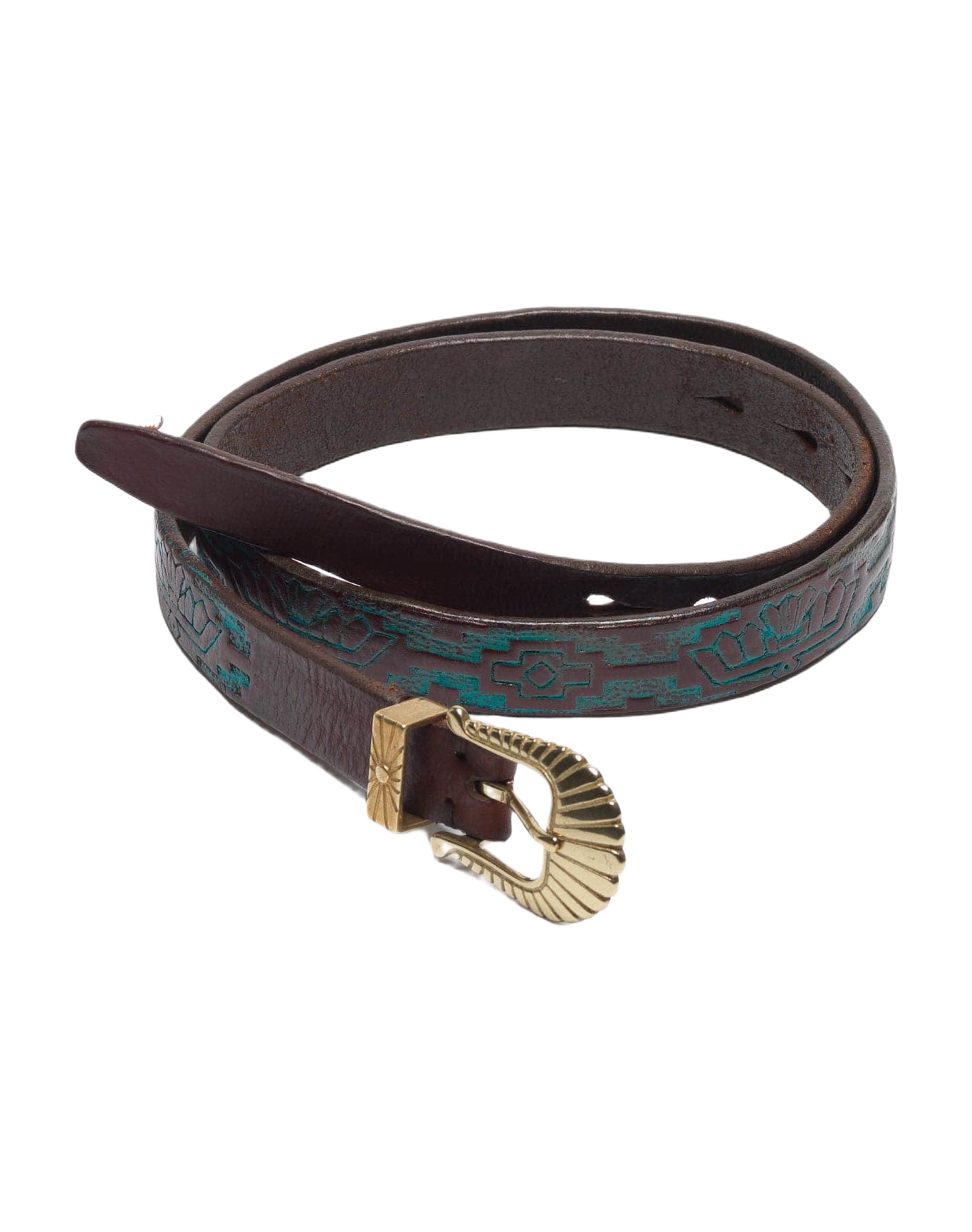 Women | Belt Brown Washed Leather-Turquois-Gold Buckle