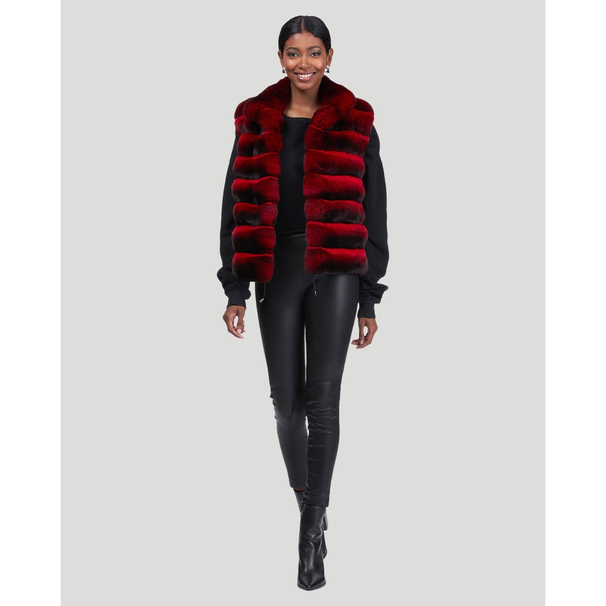 Women | Classic Chinchilla Fur Vest | Red