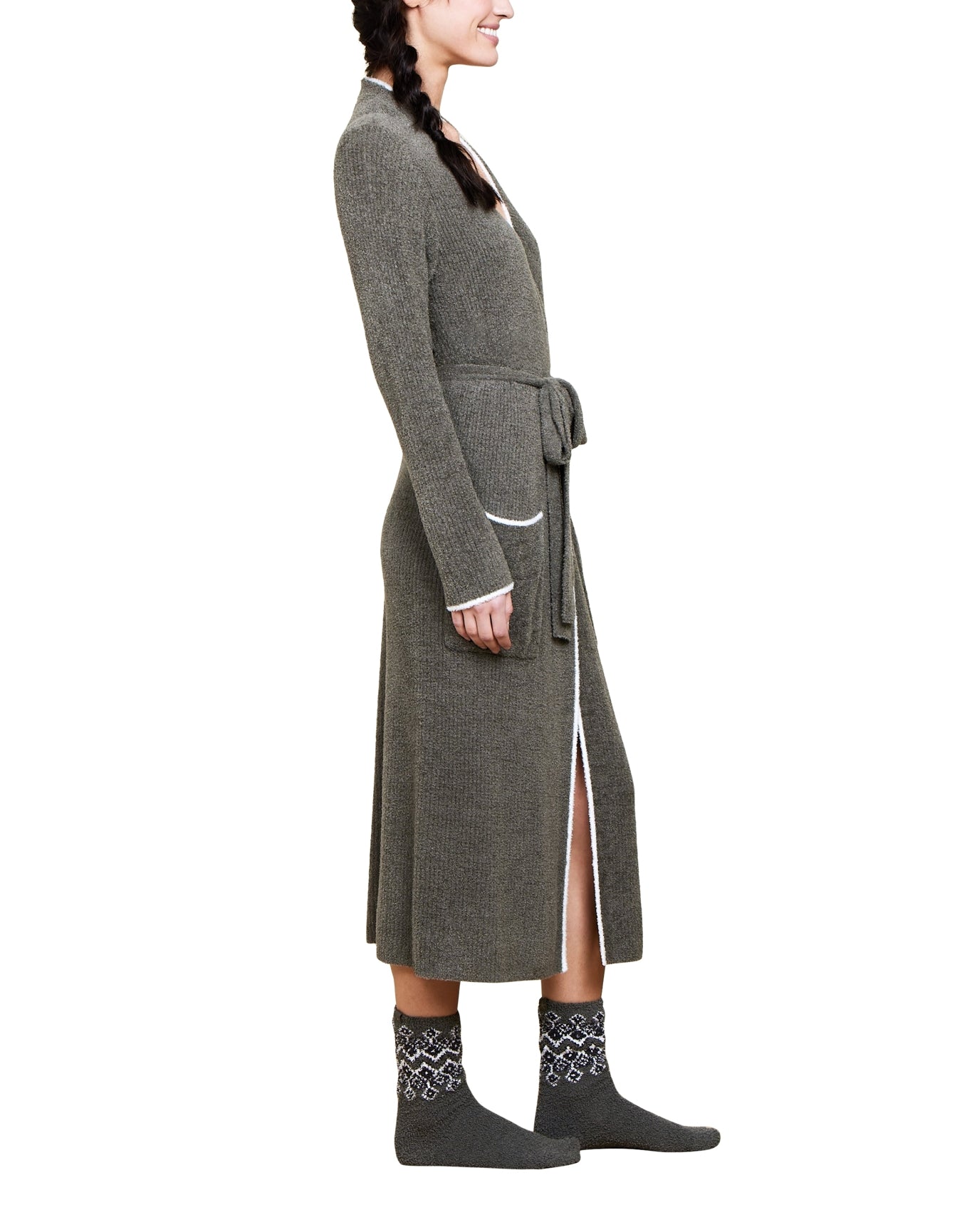 Women | Cozychic Lite Contrast Ribbed Robe | Olive Branch-Pearl
