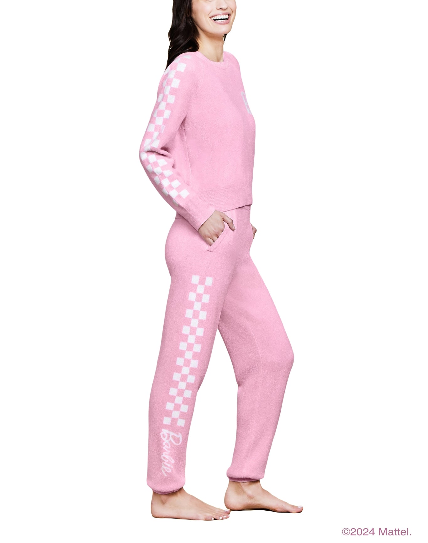 Women | Cozychic Ultra Lite Checkered Barbie Pullover | Barbie Pink