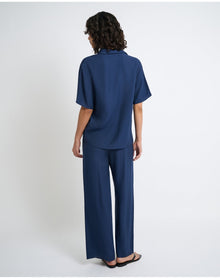 Women | Crinkle Wide Leg Drawstring Pant | Deep Navy