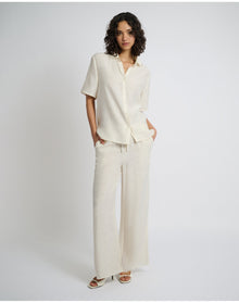 Women | Crinkle Wide Leg Drawstring Pant | Egret