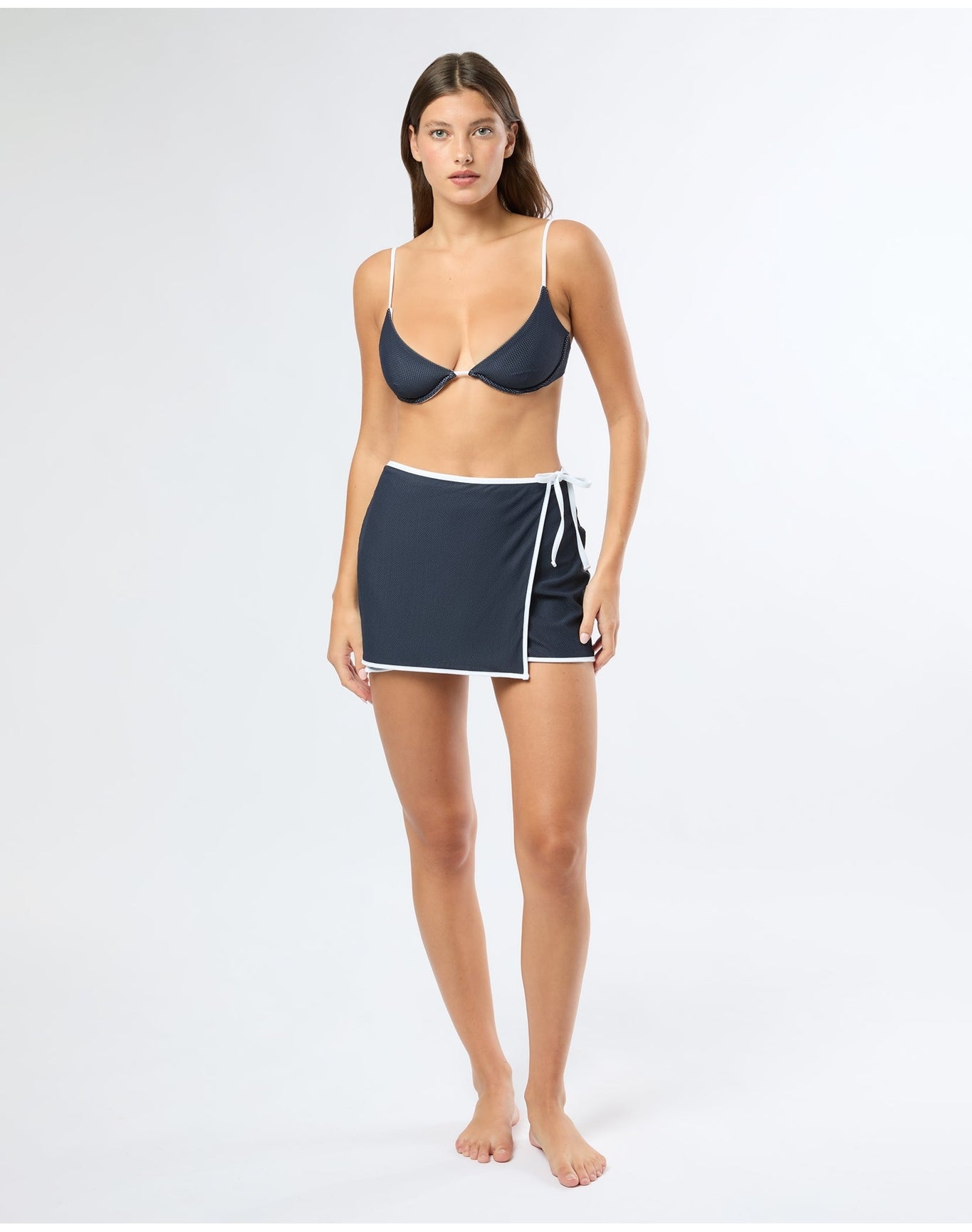 Women | Crochet Mesh Mini Wrap Skirt | Deep Navy