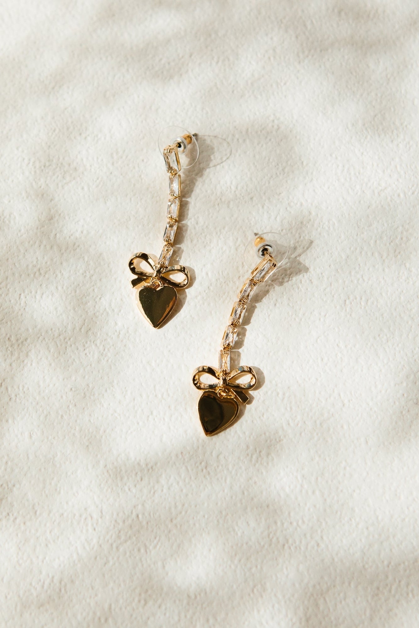 Women | Crystal Heart Drop Earrings | Gold