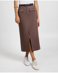 Women | Front Slit Midi Skirt | Chestnut