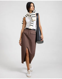 Women | Front Slit Midi Skirt | Chestnut