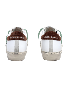 Women | Hi Star Sneakers White Leather with Silver Glitter Star & Brown Hammered Leather Heel Tab | White x Silver x Brown