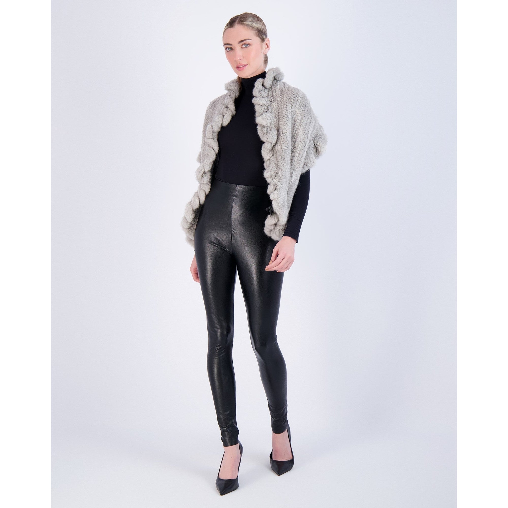 Women | Knit Mink Ruffle Stole | Sapphire