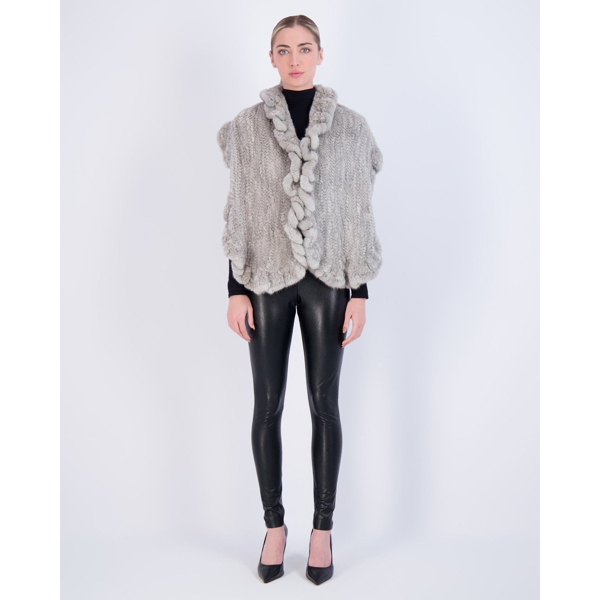 Women | Knit Mink Ruffle Stole | Sapphire