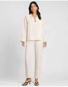 Women | Linen Pintuck Popover Shirt | Natural