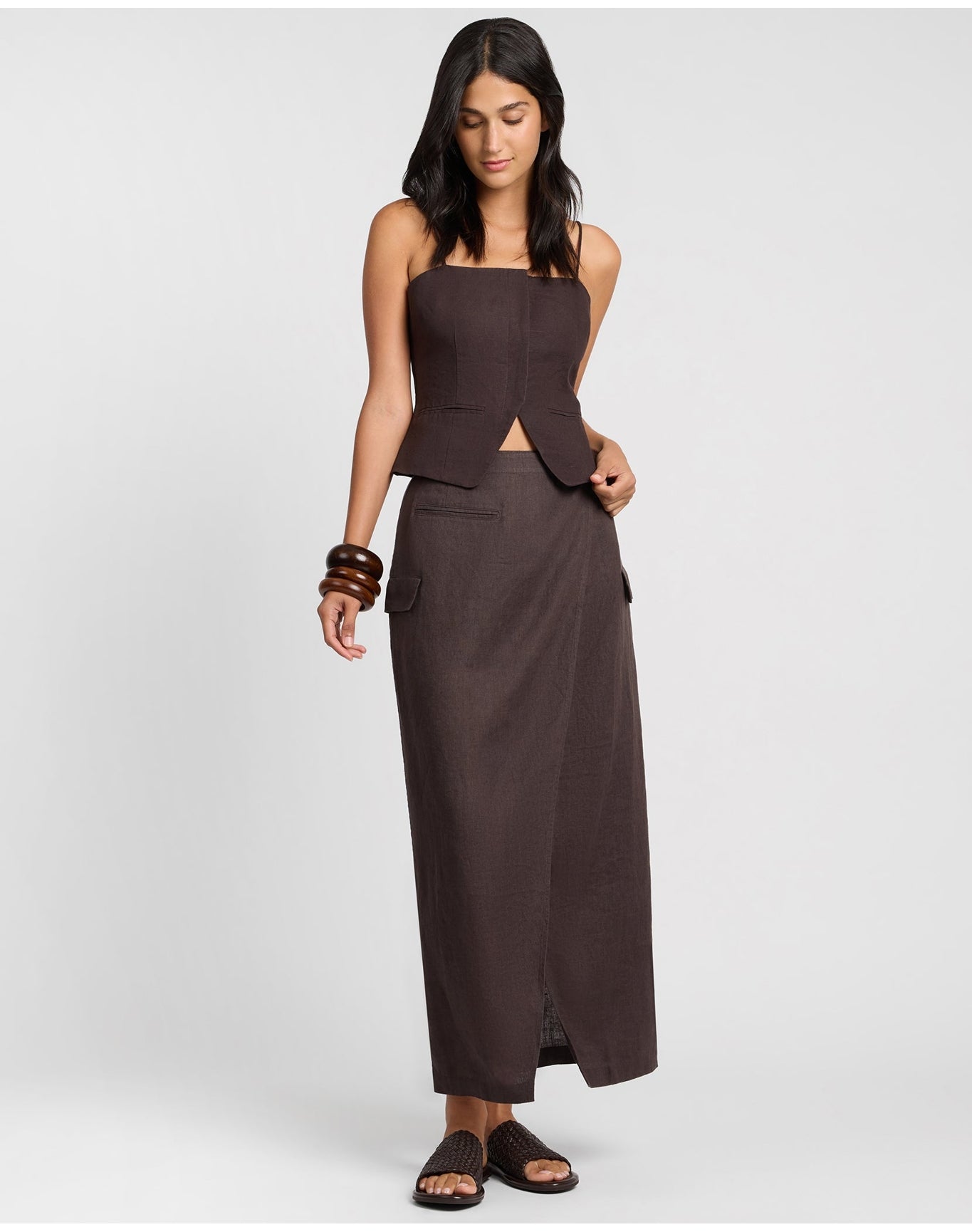 Women | Linen Utility Wrap Maxi Skirt | Espresso
