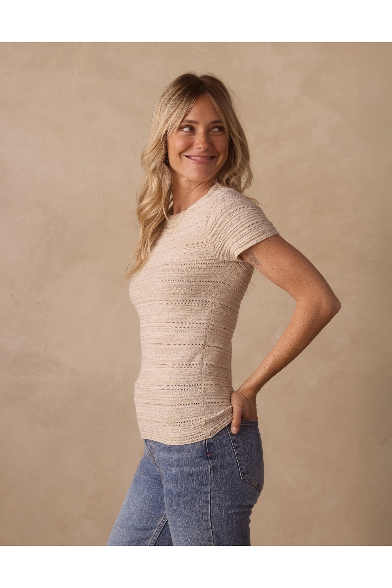 Women | Marie Novelty Stitch Tee | Cream