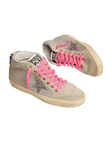 Women | Mid Star Grey Leather with Silver Glitter Star | Light Grey x Ice x Silver x Beige Light Brown Black x Blue