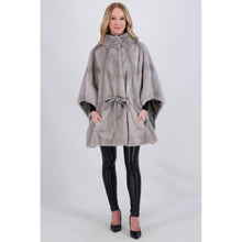 Women | Mink Cape, Leather Belt | Sapphire