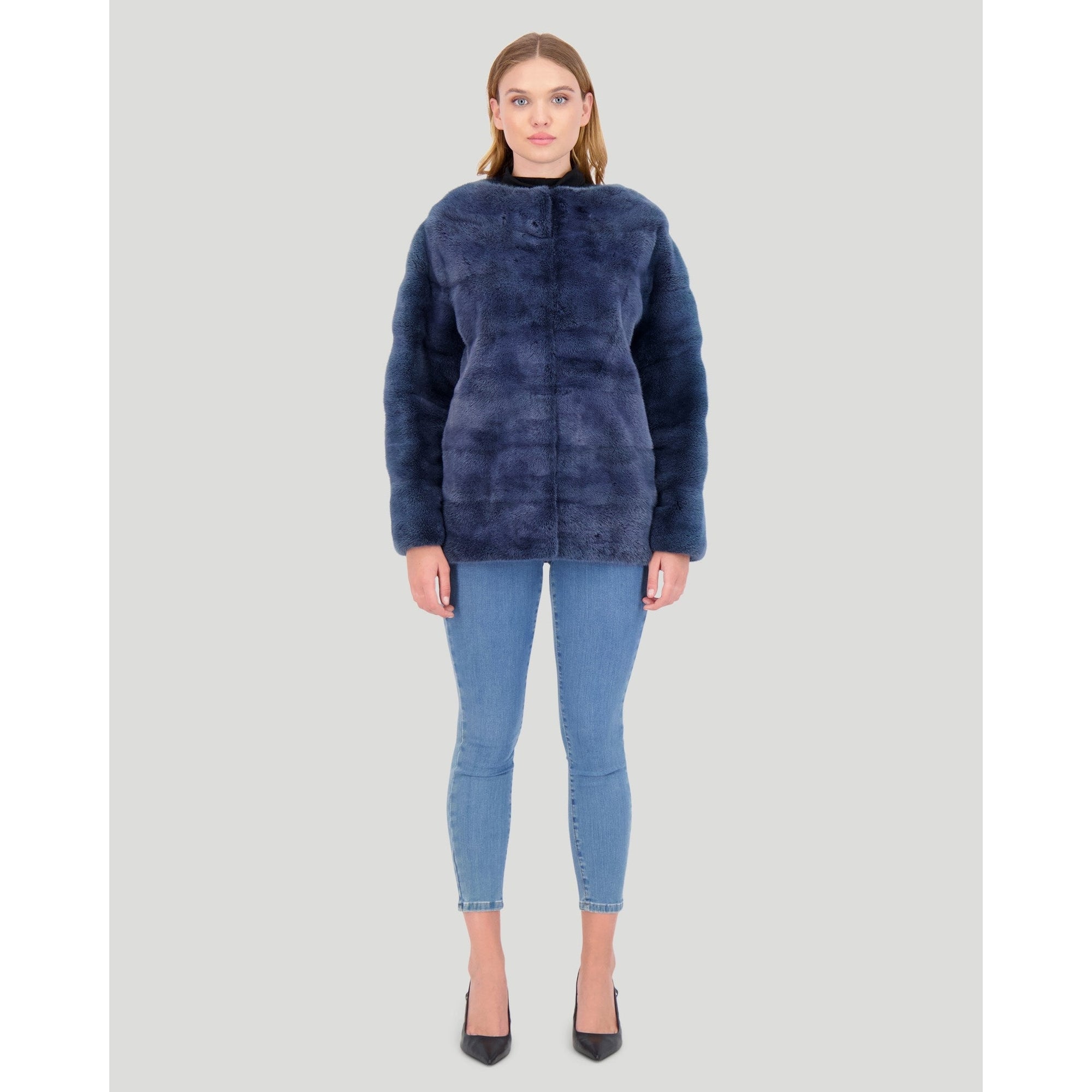 Women | Mink Funnel Neck Jacket | Denim