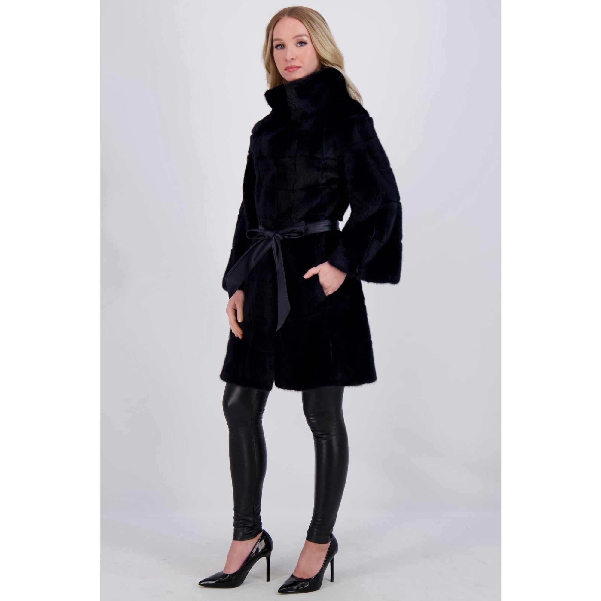 Women | Mink Jacket With Belt | Navy