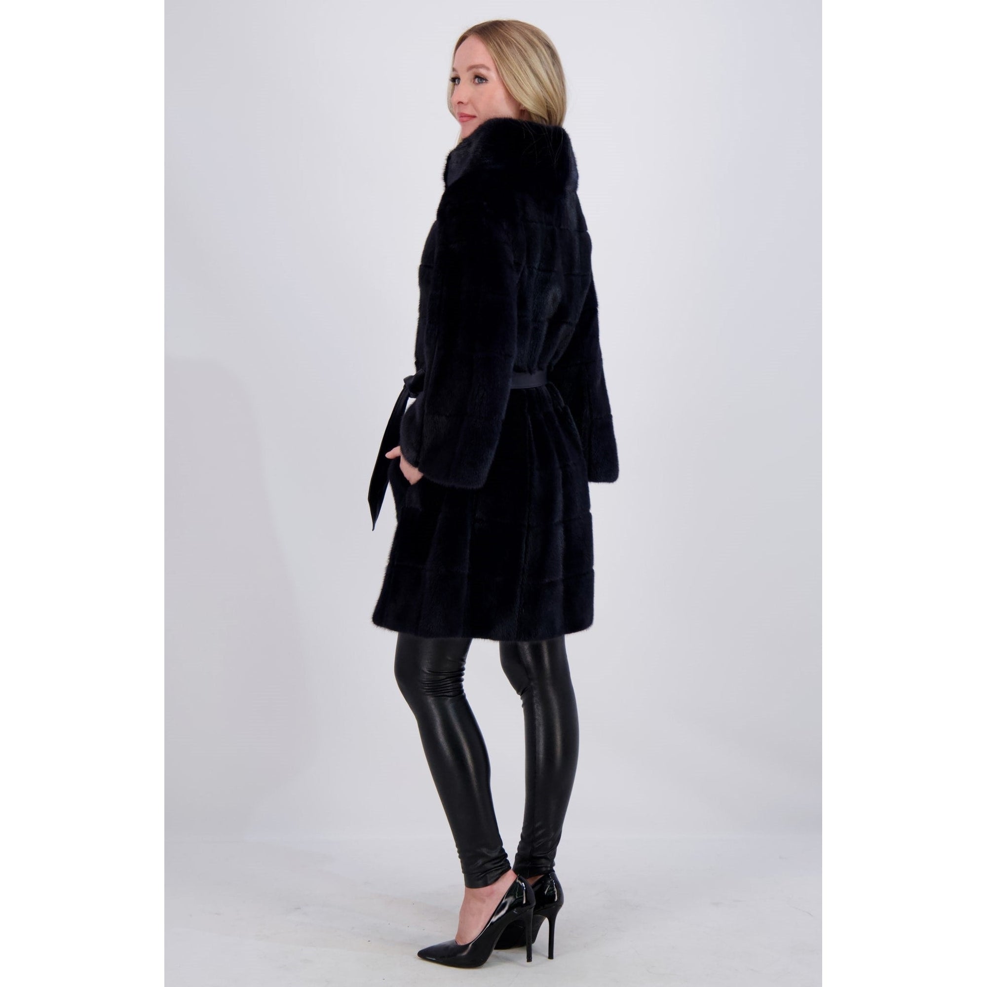 Women | Mink Jacket With Belt | Navy