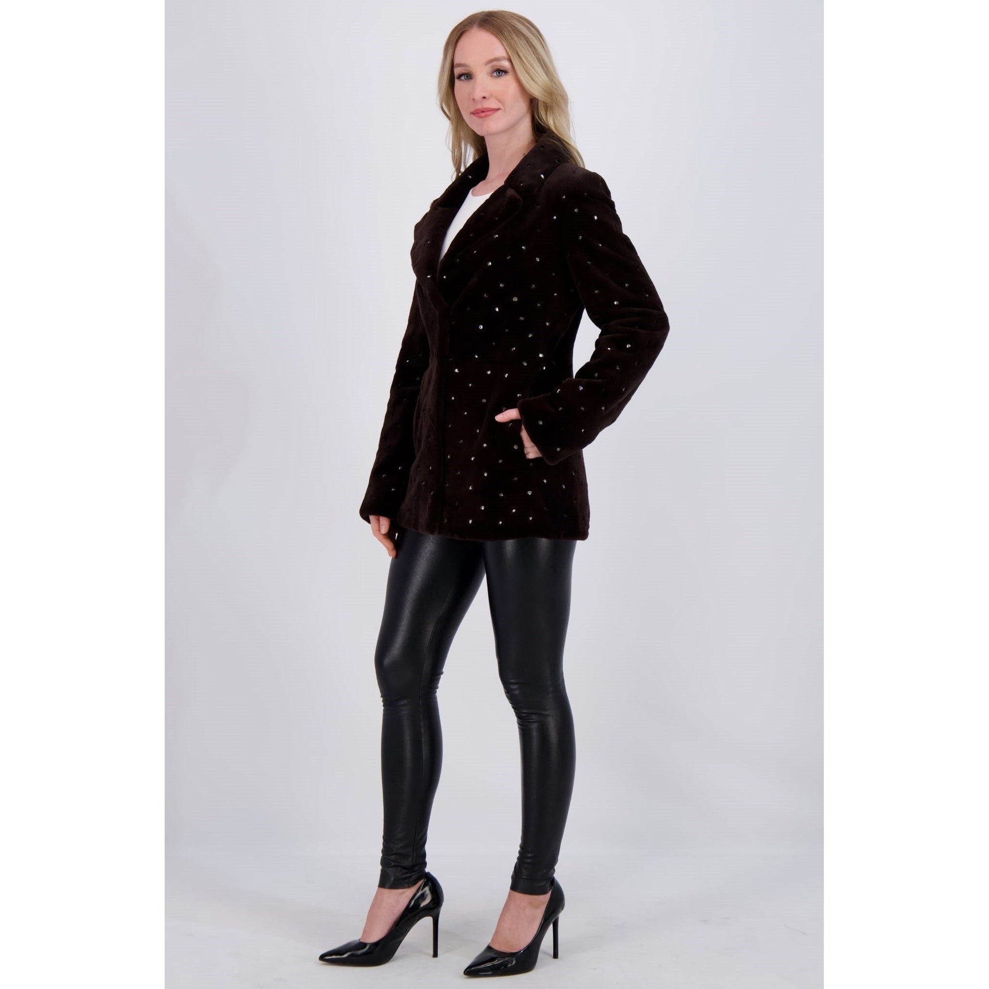 Women | Mink Jacket With Crystals | Brown