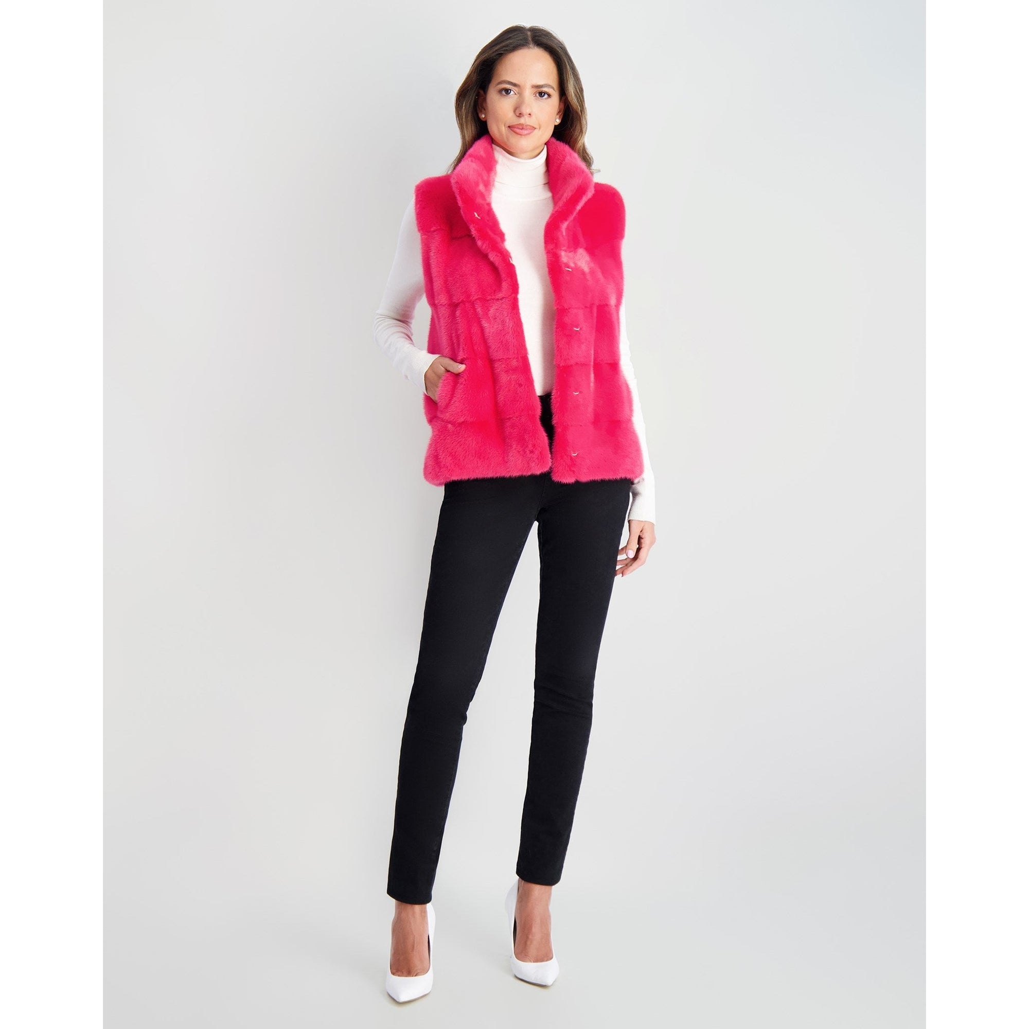 Women | Mink Vest | Fuschia