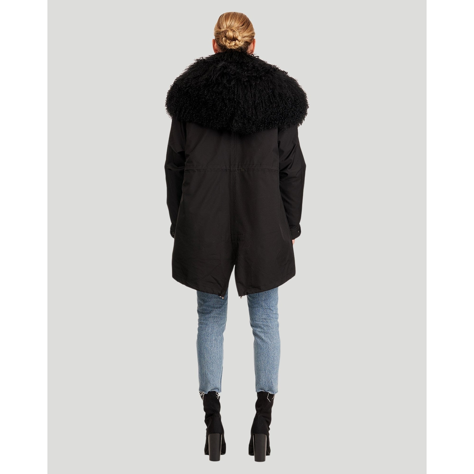 Women | Parka With Lamb Trim | Black/Black