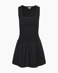 Women | Poplin Smocked Mini Dress | Black