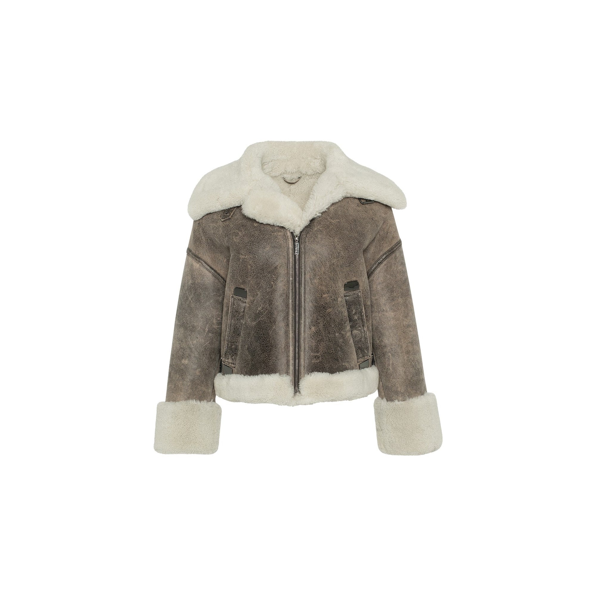 Women | Select Shearling Lamb Jacket | Brown/Cream