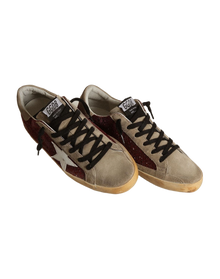 Women | Super-Star Burgundy Glitter with White Leather Star & Dove-Gray Suede Tongue | Bordeaux x Taupe x White