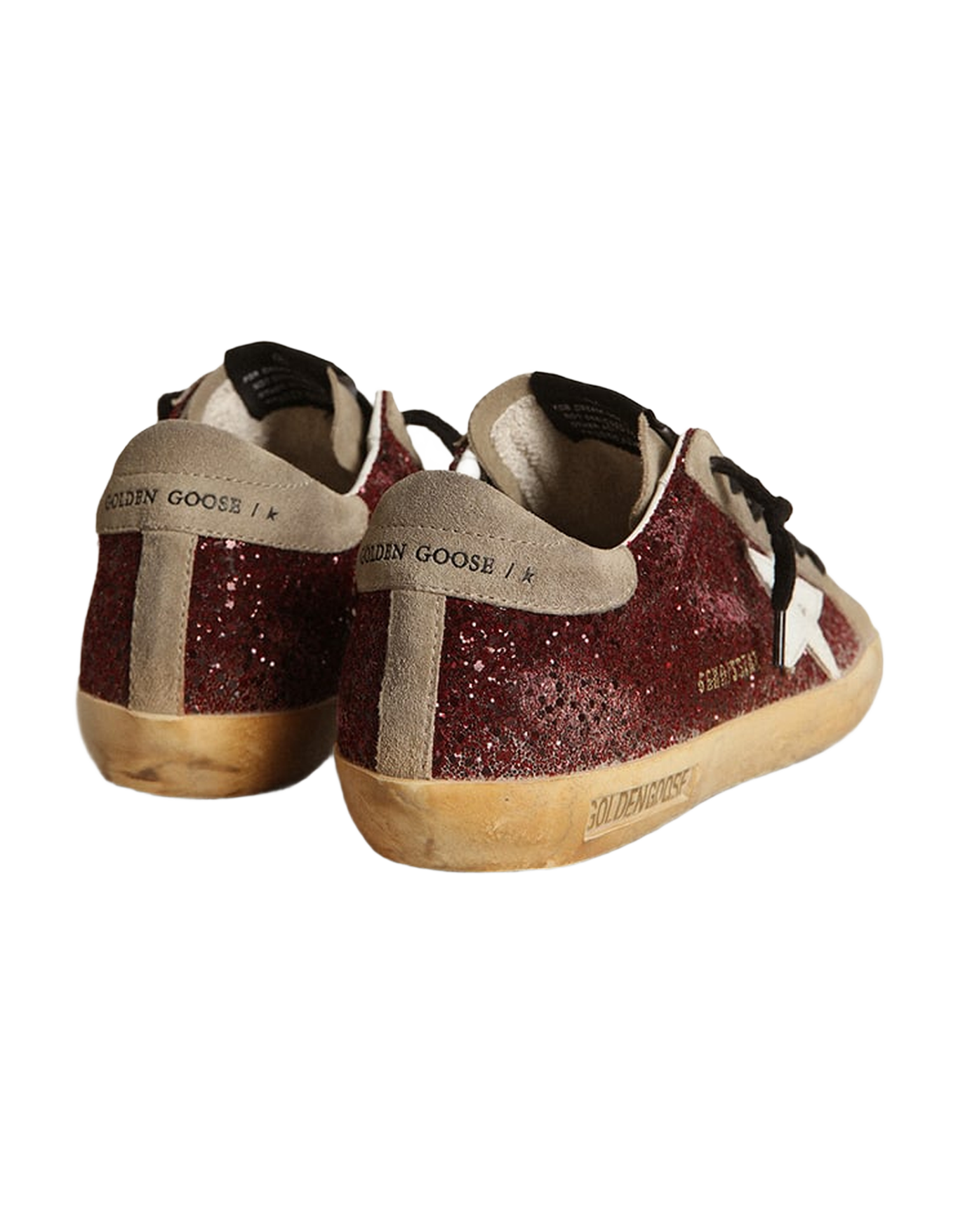 Women | Super-Star Burgundy Glitter with White Leather Star & Dove-Gray Suede Tongue | Bordeaux x Taupe x White