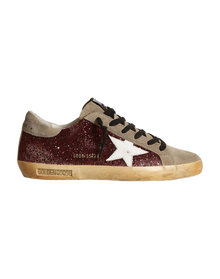 Women | Super-Star Burgundy Glitter with White Leather Star & Dove-Gray Suede Tongue | Bordeaux x Taupe x White