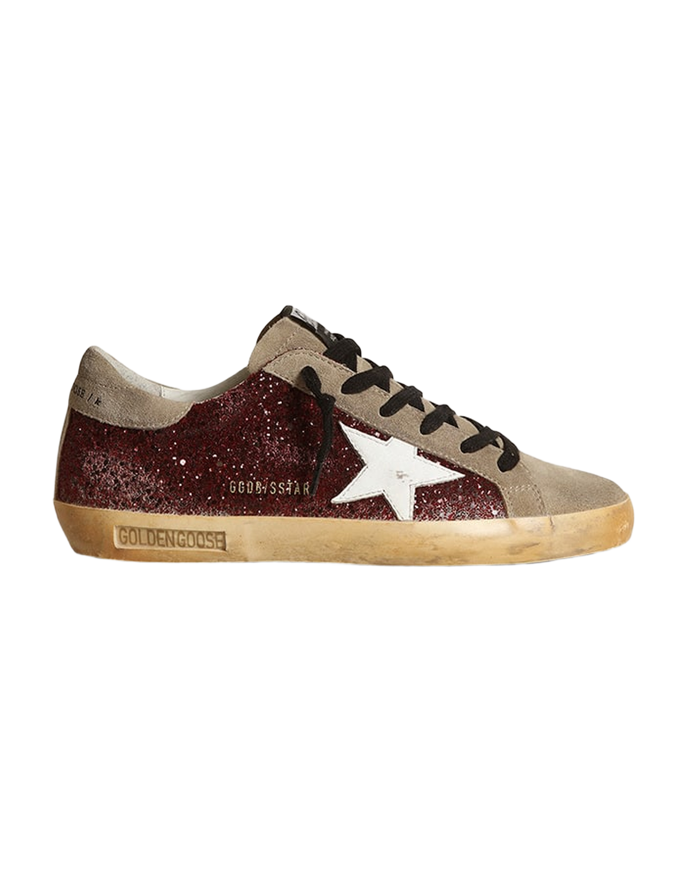 Women | Super-Star Burgundy Glitter with White Leather Star & Dove-Gray Suede Tongue | Bordeaux x Taupe x White
