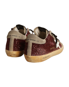 Women | Super-Star Burgundy Glitter with White Leather Star & Dove-Gray Suede Tongue | Bordeaux x Taupe x White