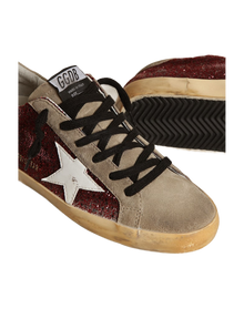 Women | Super-Star Burgundy Glitter with White Leather Star & Dove-Gray Suede Tongue | Bordeaux x Taupe x White