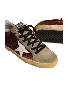 Women | Super-Star Burgundy Glitter with White Leather Star & Dove-Gray Suede Tongue | Bordeaux x Taupe x White